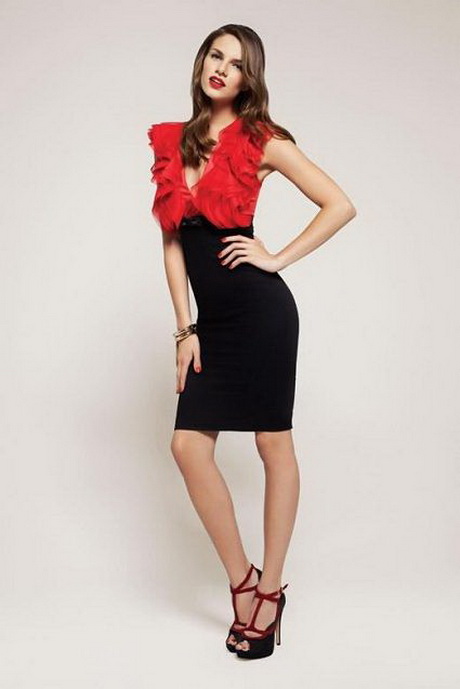 vestido-rojo-con-negro-54-18 Crvena haljina s crnom