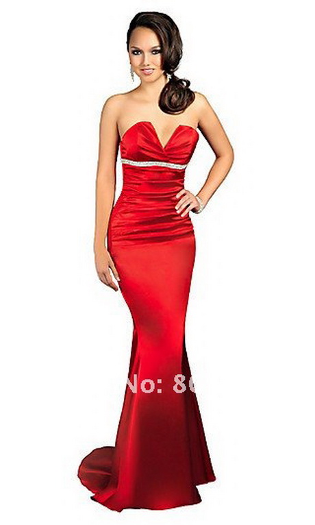 vestido-strapless-rojo-23-9 Crvena haljina bez naramenica