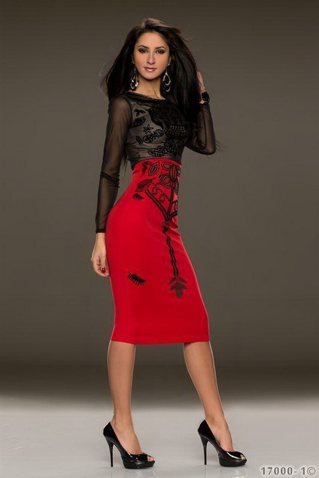 vestidos-rojo-con-negro-72-12 Crvene haljine s crnom