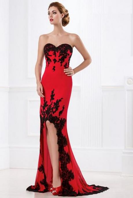 vestido-rojo-con-encaje-negro-54_17 Crvena haljina s crnom čipkom
