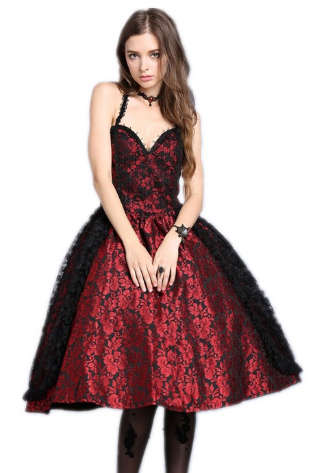 vestido-rojo-con-encaje-negro-54_8 Crvena haljina s crnom čipkom