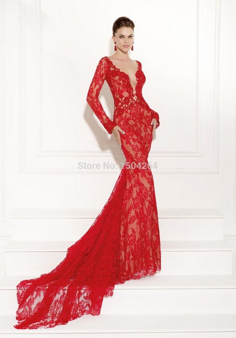 vestido-encaje-rojo-largo-63_5 Duga crvena haljina od čipke