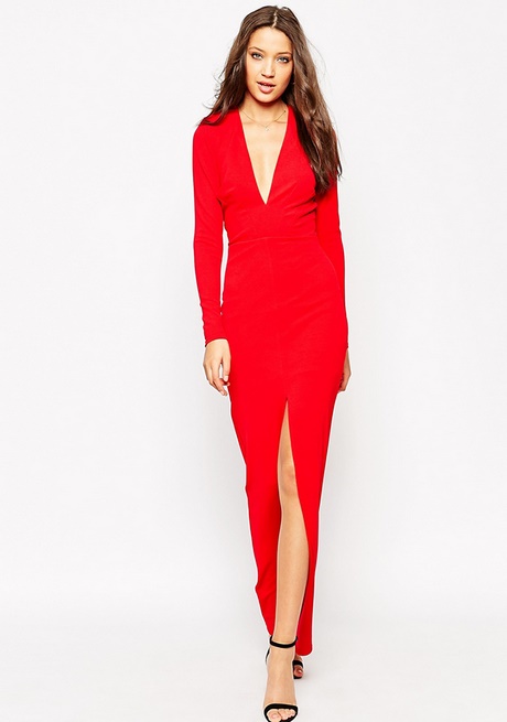 vestido-largo-rojo-manga-larga-37_14 Crvena duga haljina s dugim rukavima