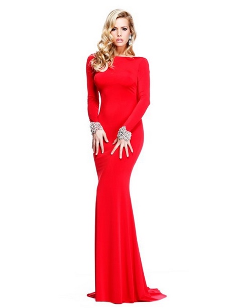 vestidos-rojos-con-manga-larga-10_12 Crvena haljina s dugim rukavima