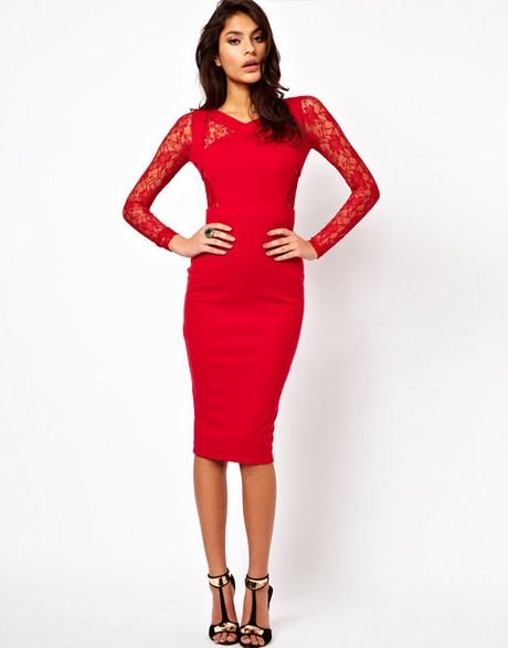 vestidos-rojos-con-manga-larga-10_3 Crvena haljina s dugim rukavima