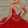 Red and gold quinceanera dresses